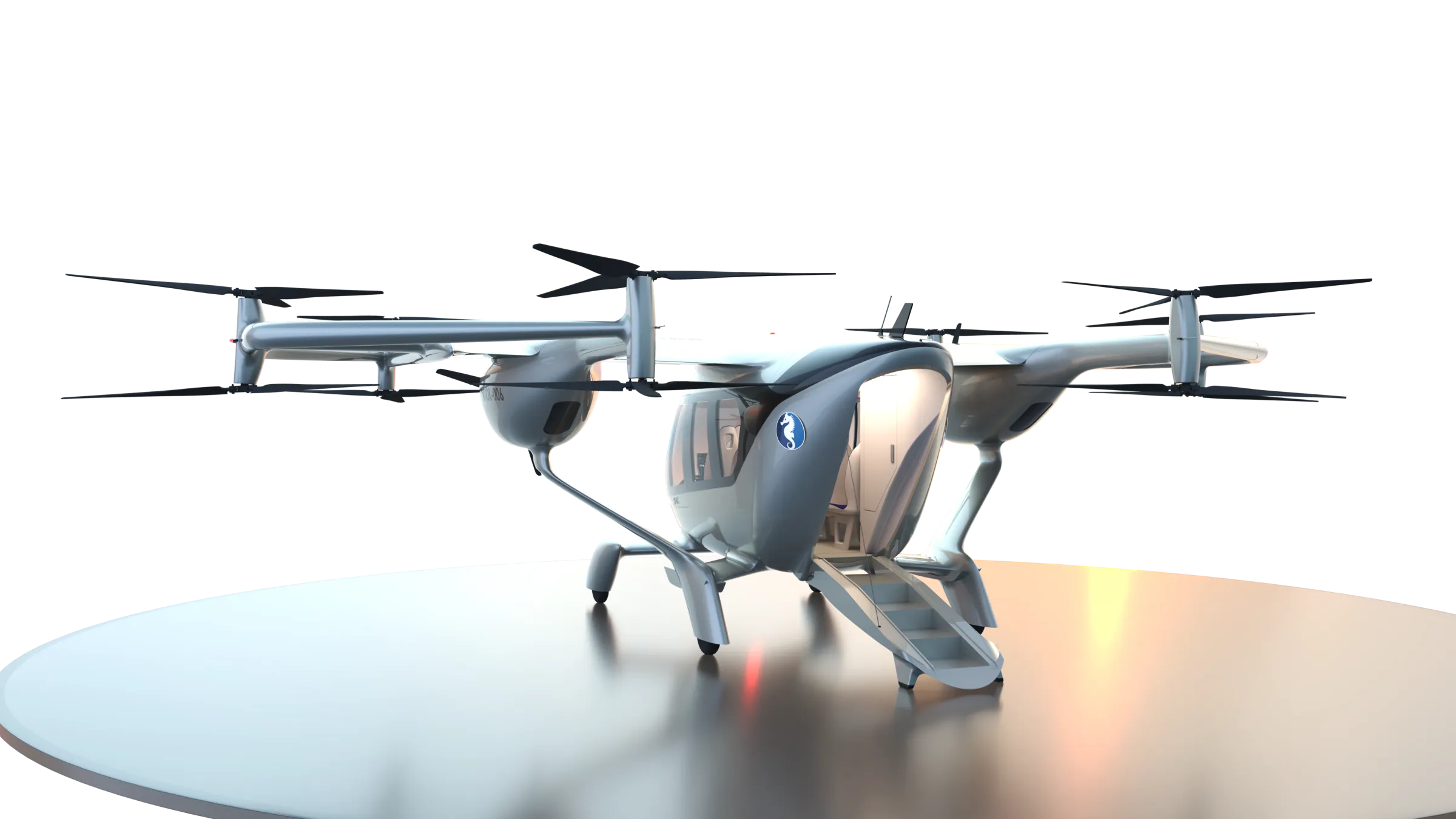 SH14LC on a landing pad, front three-quarter view